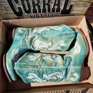 Corral Cortez Fleur-De-Lis Turquoise Cowgirl Boots